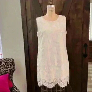 Vintage Cream Lace Shift Dress, Size L